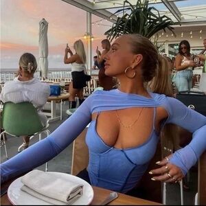 House of CB Isabel Asymmetric Cutout Corset Long sleeve Top